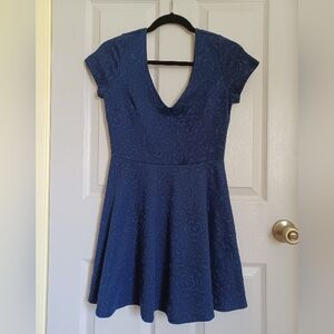 Navy blue floral dress.